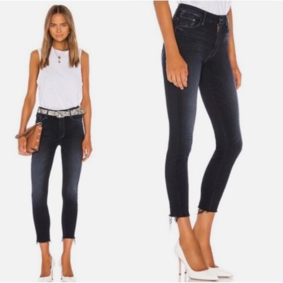 Mother Denim High Waisted Looker Ankle Fray in Last Call Dark Blue Womens 26 - Picture 2 of 15